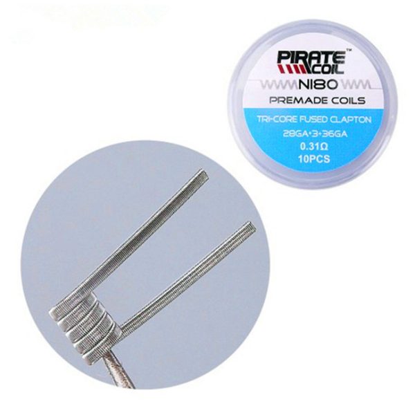 PIRATE COIL Ni80 PRE-MADE TRI CORE FUSED CLAPTON 28GA*3+36GA 0.31ohm